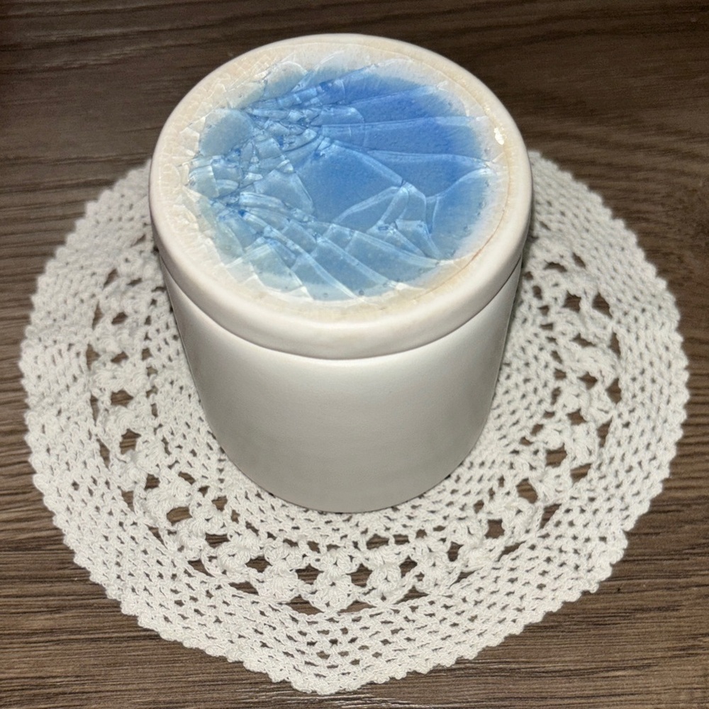 Blue Cracked Glass Ceramic Canister